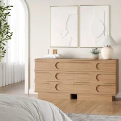 Mid-Century 3-Drawer Arched Dresser Raw Oak (Set of 2)
