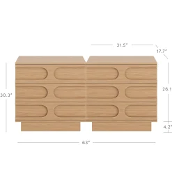 Mid-Century 3-Drawer Arched Dresser Raw Oak (Set of 2)
