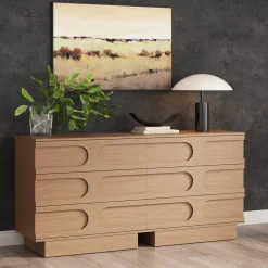 Mid-Century 3-Drawer Arched Dresser Raw Oak (Set of 2)