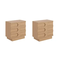 Mid-Century 3-Drawer Arched Dresser Raw Oak (Set of 2)