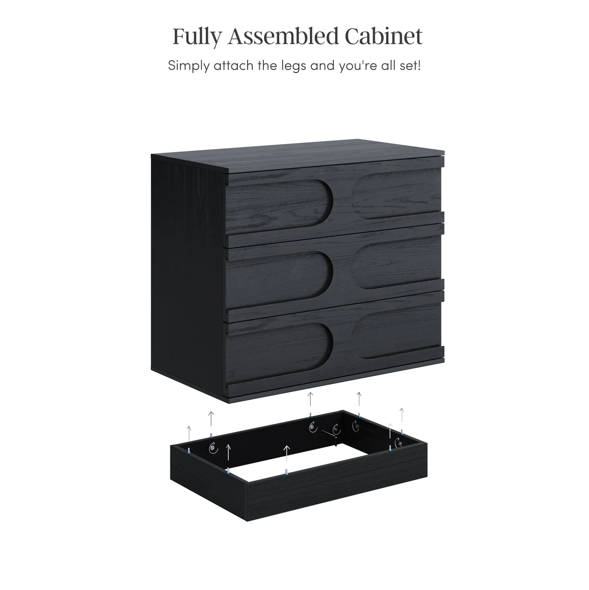 Mid-Century 3-Drawer Arched Dresser Black Oak (Set of 2)