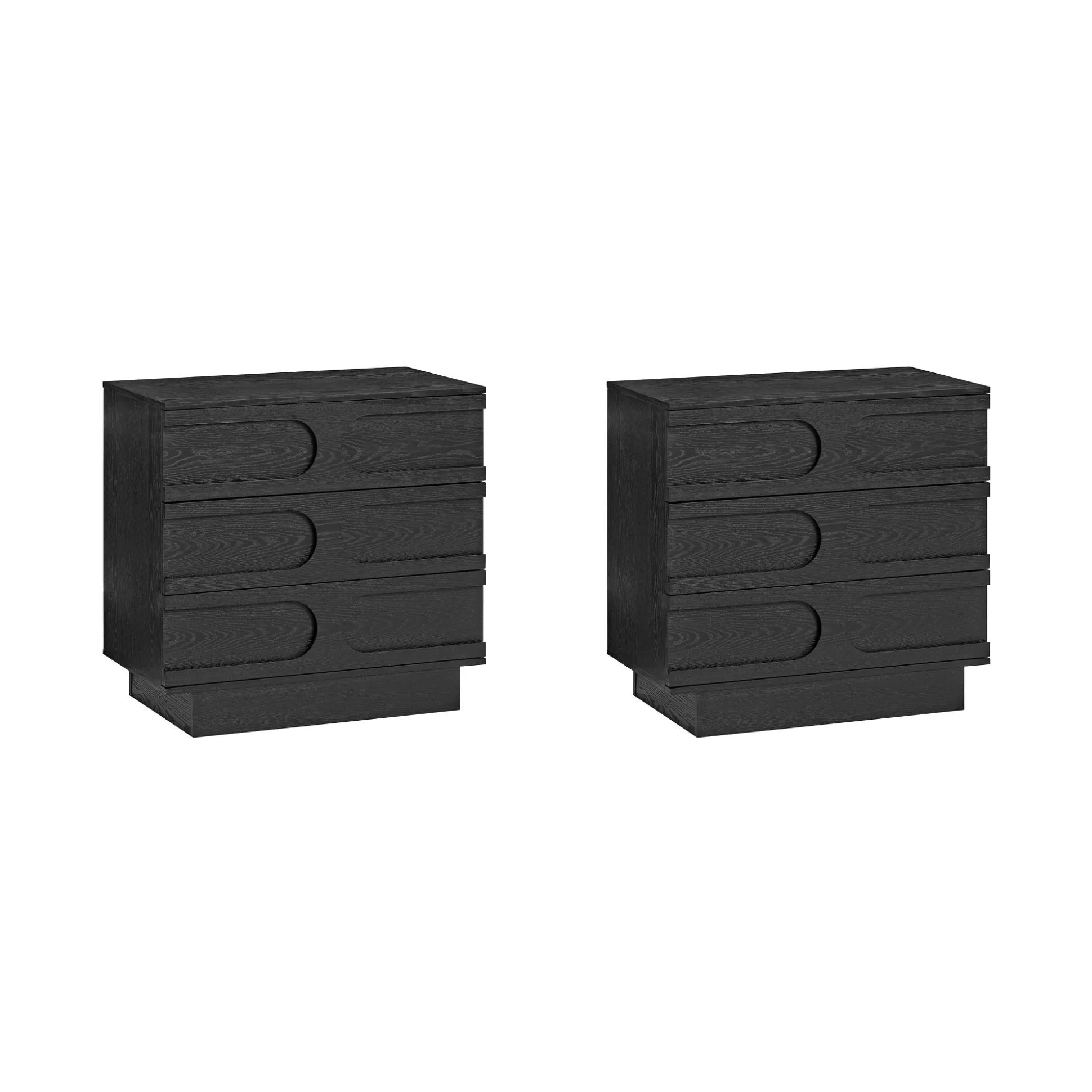 Mid-Century 3-Drawer Arched Dresser Black Oak (Set of 2)
