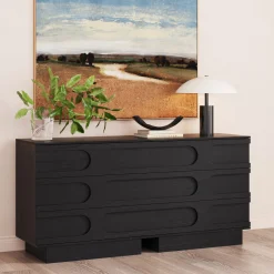 Mid-Century 3-Drawer Arched Dresser Black Oak (Set of 2)