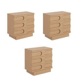 Mid-Century 3-Drawer Arched Dresser Raw Oak (Set of 3)