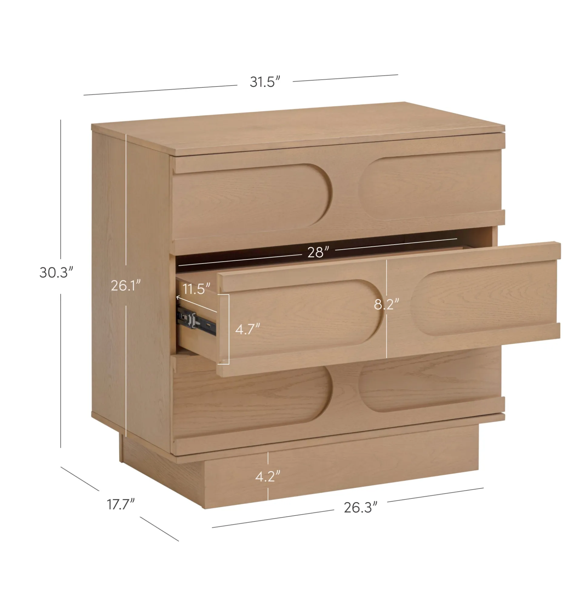 Mid-Century 3-Drawer Arched Dresser Raw Oak