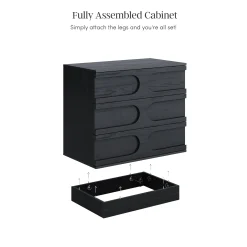 Mid-Century 3-Drawer Arched Dresser Black Oak