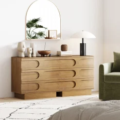 Mid-Century 3-Drawer Dresser Light Brown (Set of 2)