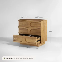 Mid-Century 3-Drawer Dresser Light Brown (Set of 2)