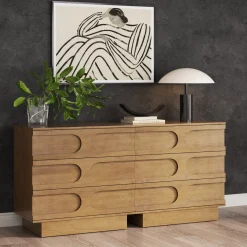 Mid-Century 3-Drawer Dresser Light Brown (Set of 2)