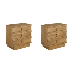 Mid-Century 3-Drawer Dresser Light Brown (Set of 2)
