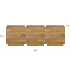 Mid-Century 9-Drawer Extra Large Dresser Light Brown (Set of 3)