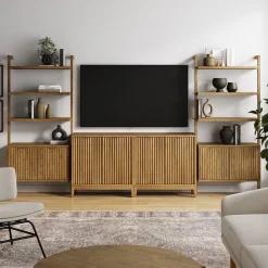 Mid-Century Entertainment Center Light Brown (2 Cabinets)