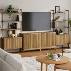 Mid-Century Entertainment Center Light Brown (2 Cabinets)