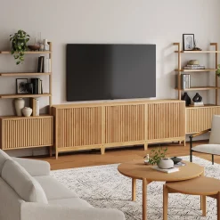 Mid-Century Entertainment Center Warm Pine (3 Cabinets)