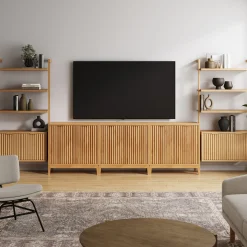 Mid-Century Entertainment Center Warm Pine (3 Cabinets)