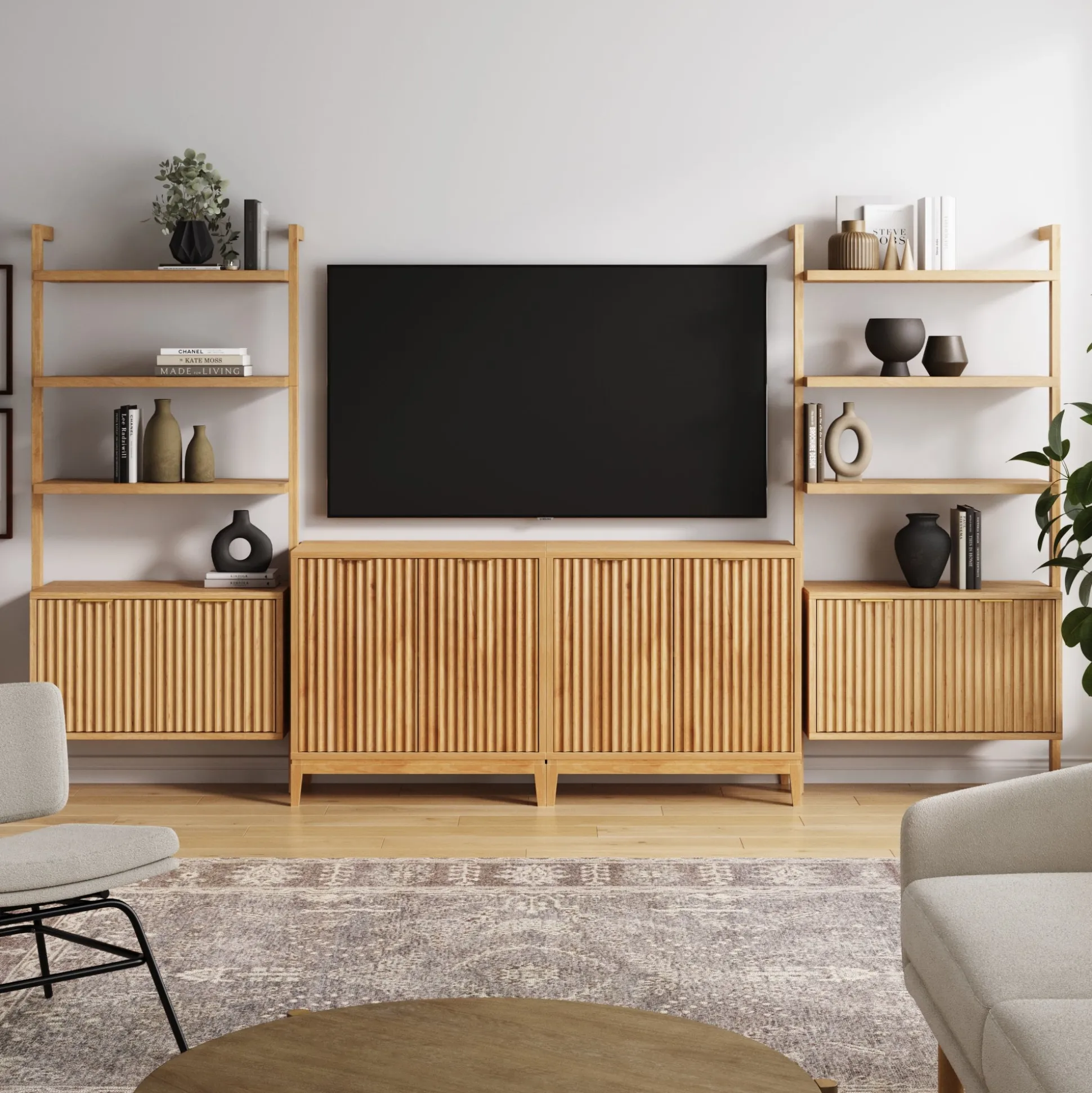 Mid-Century Entertainment Center Warm Pine (2 Cabinets)