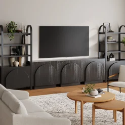 Mid-Century Entertainment Center Black (3 Cabinets)