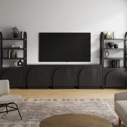 Mid-Century Entertainment Center Black (3 Cabinets)