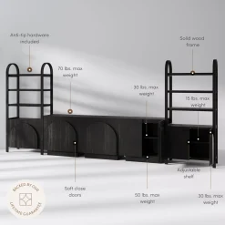 Mid-Century Entertainment Center Black (3 Cabinets)