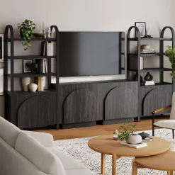 Mid-Century Entertainment Center Black (2 Cabinets)