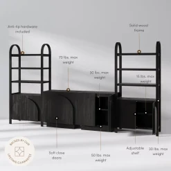 Mid-Century Entertainment Center Black (2 Cabinets)