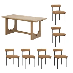 Mid-Century Faux Leather Dining Room Set (6 Chairs)