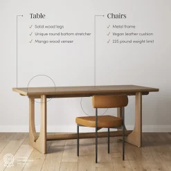 Mid-Century Faux Leather Dining Room Set (6 Chairs)