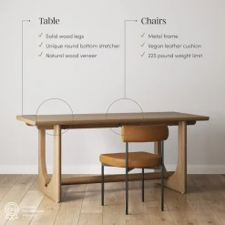 Mid-Century Faux Leather Dining Room Set for 4 (4 Chairs)