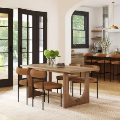 Mid-Century Faux Leather Dining Room Set for 4 (4 Chairs)