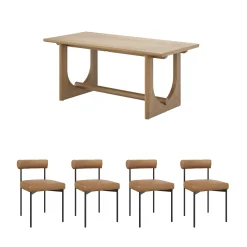 Mid-Century Faux Leather Dining Room Set for 4 (4 Chairs)