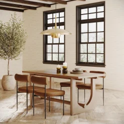 Mid-Century Faux Leather Dining Room Set for 4 (4 Chairs)