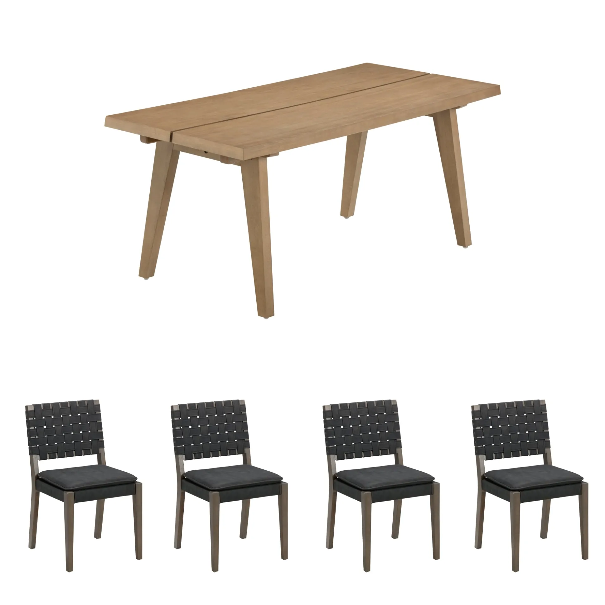 Mid Century Faux Leather Dining Set Black (4 Chairs)