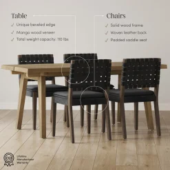 Mid Century Faux Leather Dining Set Black (4 Chairs)