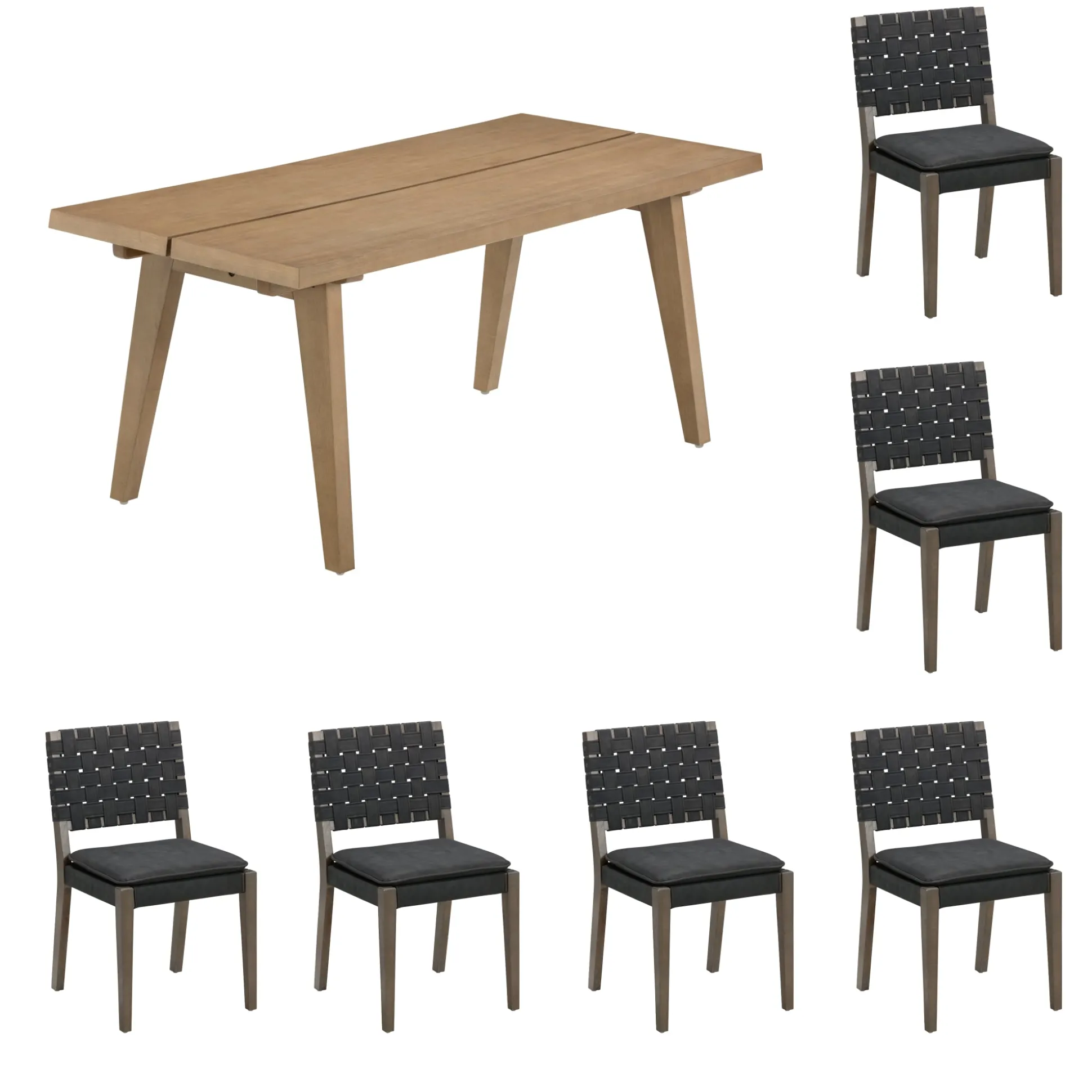 Mid Century Faux Leather Dining Set Black (6 Chairs)