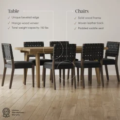 Mid Century Faux Leather Dining Set Black (6 Chairs)