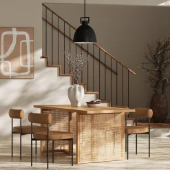 Mid-Century Faux Leather Dining Set (4 Chairs)