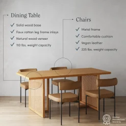 Mid-Century Faux Leather Dining Set (4 Chairs)
