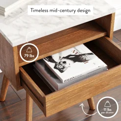 Mid-Century Faux Marble Nightstands (Set of 2)
