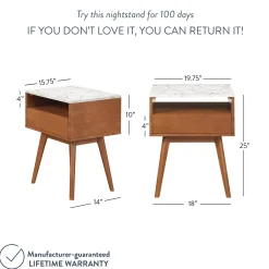 Mid-Century Faux Marble Nightstand with Drawer