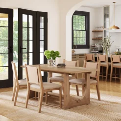 Mid-Century Flax Dining Table Set (4 Chairs)