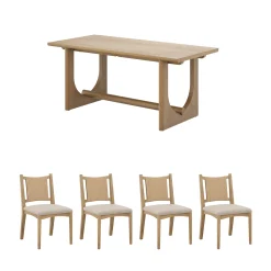 Mid-Century Flax Dining Table Set (4 Chairs)