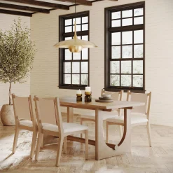 Mid-Century Flax Dining Table Set (4 Chairs)
