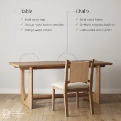 Mid-Century Flax Dining Table Set (6 Chairs)
