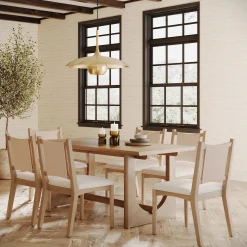 Mid-Century Flax Dining Table Set (6 Chairs)