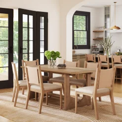 Mid-Century Flax Dining Table Set (6 Chairs)