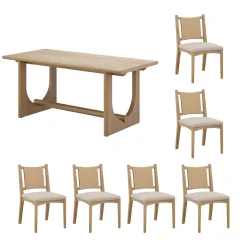 Mid-Century Flax Dining Table Set (6 Chairs)