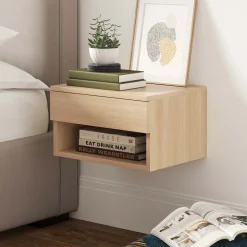 Mid-Century Floating Drawer Nightstand Light Oak