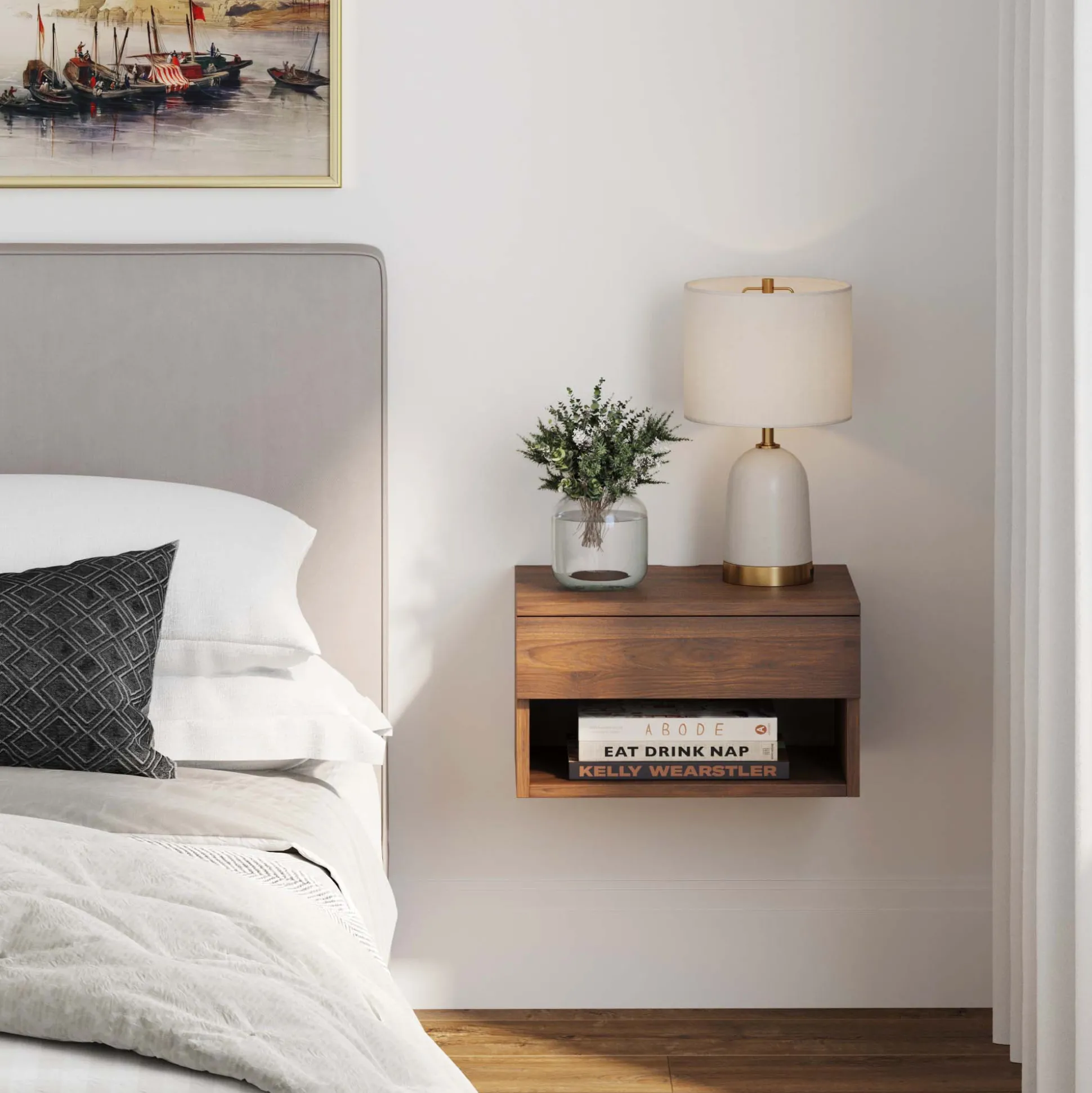 Mid-Century Floating Drawer Nightstand Walnut
