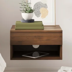 Mid-Century Floating Drawer Nightstand Walnut