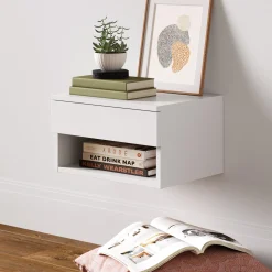 Mid-Century Floating Drawer Nightstand White